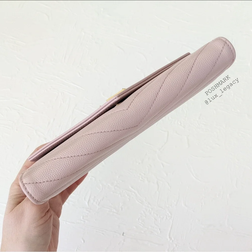 Chic Yves Saint Laurent YSL Clutch Wallet w Chain Buff Pink MSRP $1499 - Picture 8 of 15